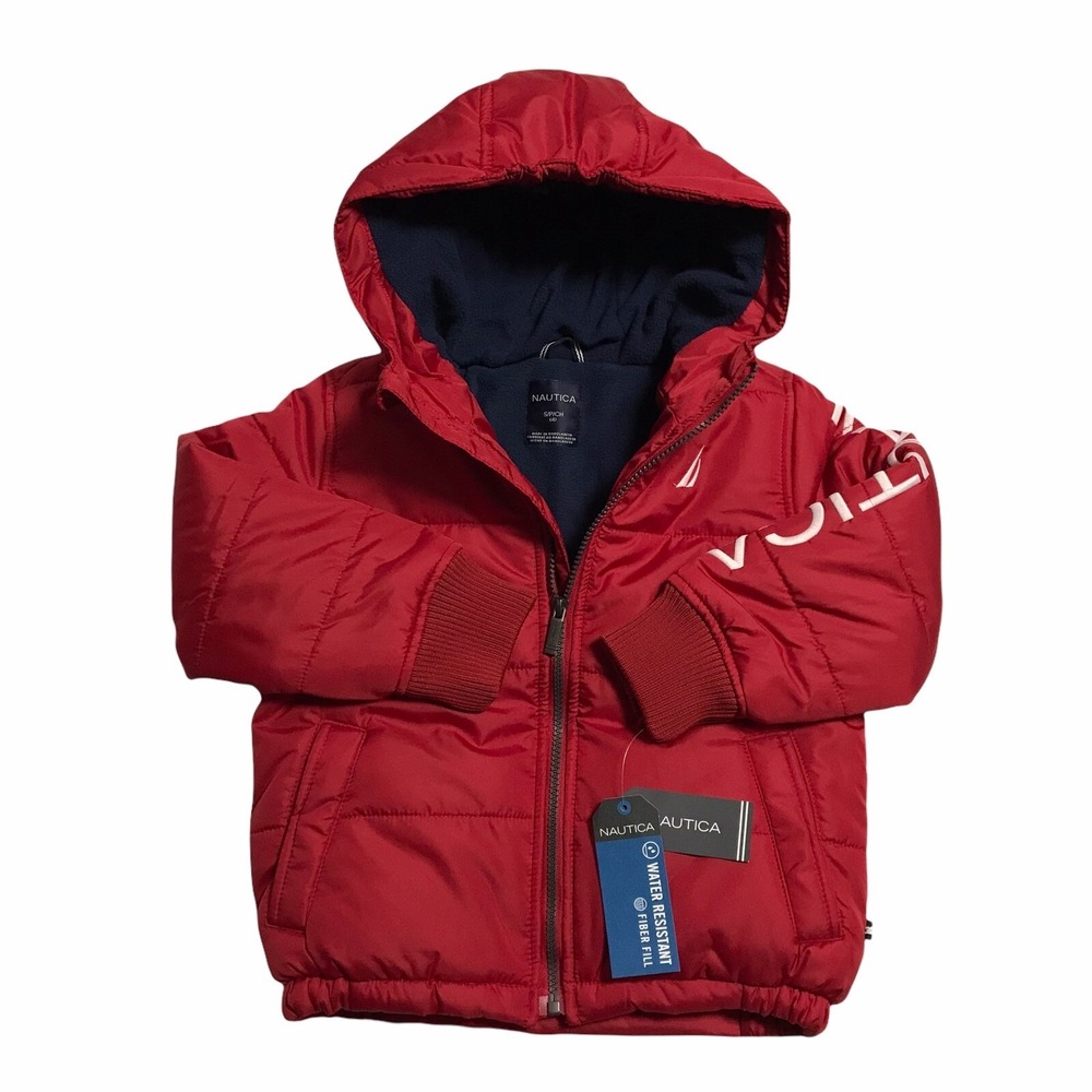Nautica Little Toddler Boy's Full Zip‎ Hooded Jacket Size 4 Red Water Resistant